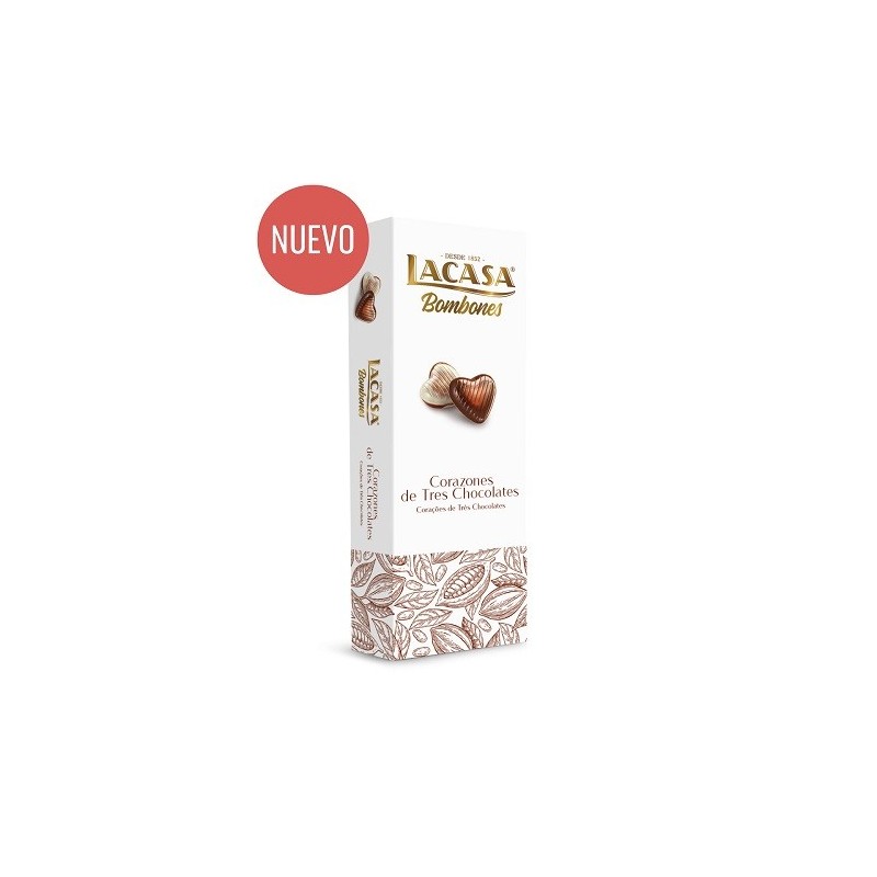 CORAZONES DE TRES CHOCOLATES LACASA 65 GRS