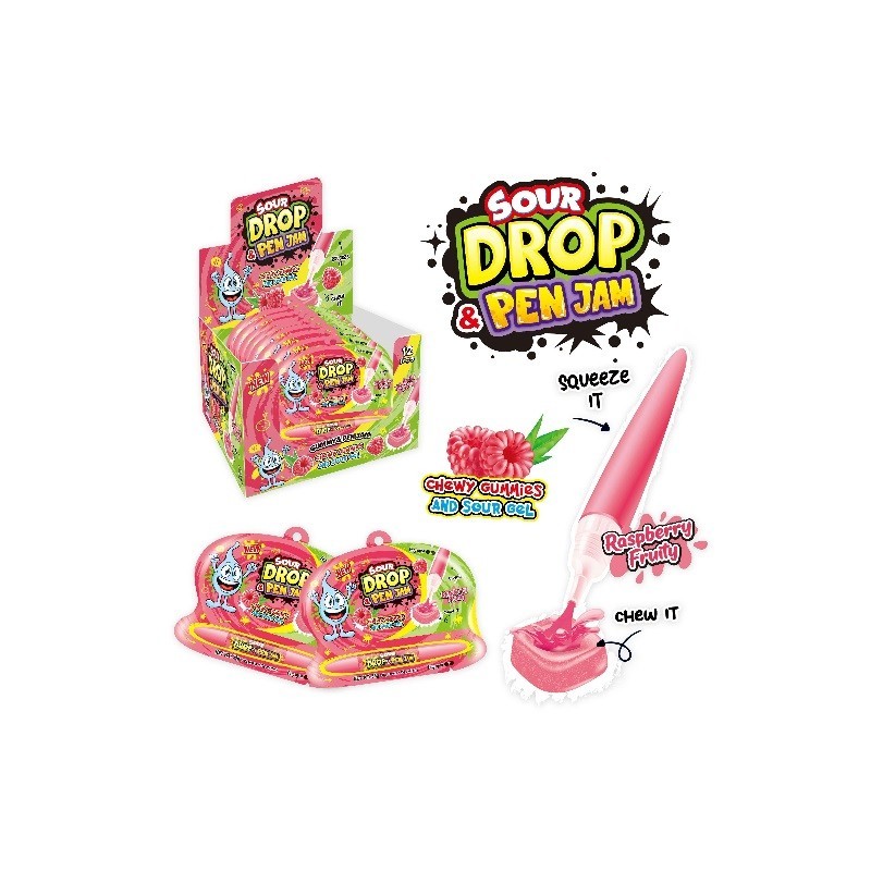 SOUR DROP & PEN JAM RASPBERRY FRUITY 1.50 - 12 U