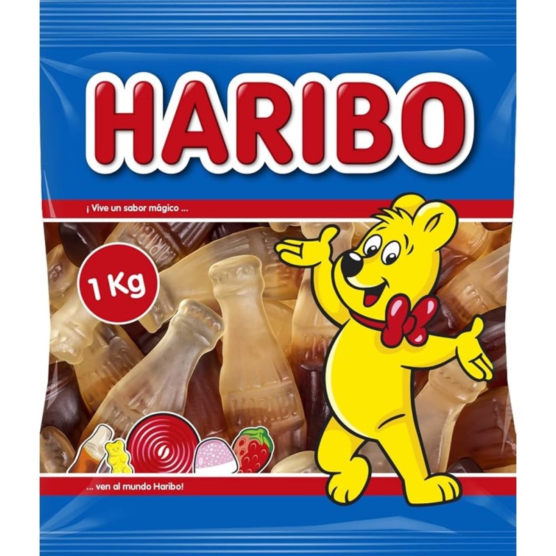 MAXI BOTELLA COLA BRILLO HARIBO 0,20 € - 1 kg.